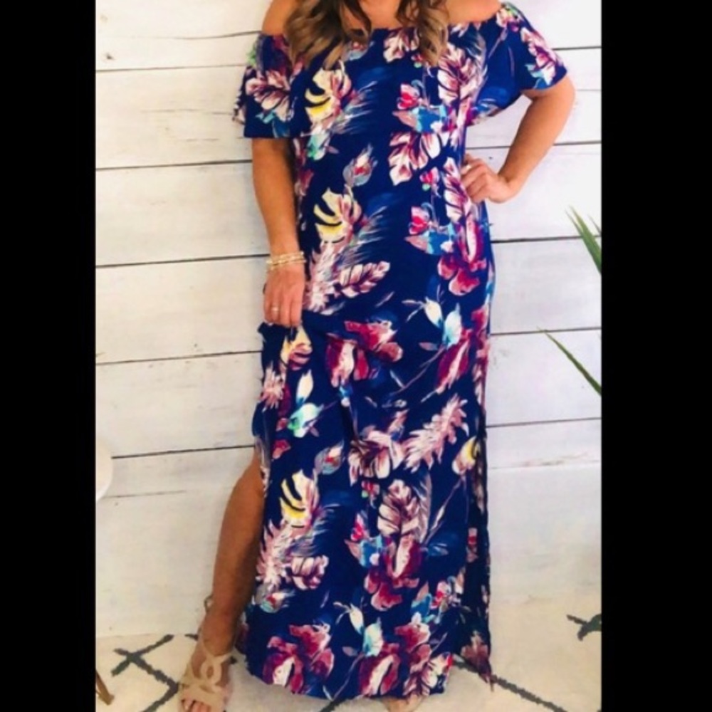 Blue floral maxi dress